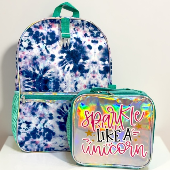 Girls 2pc Tie-Dye Backpack Set w/ Holographic Lunch Bag – 16” - Picture 2 of 5